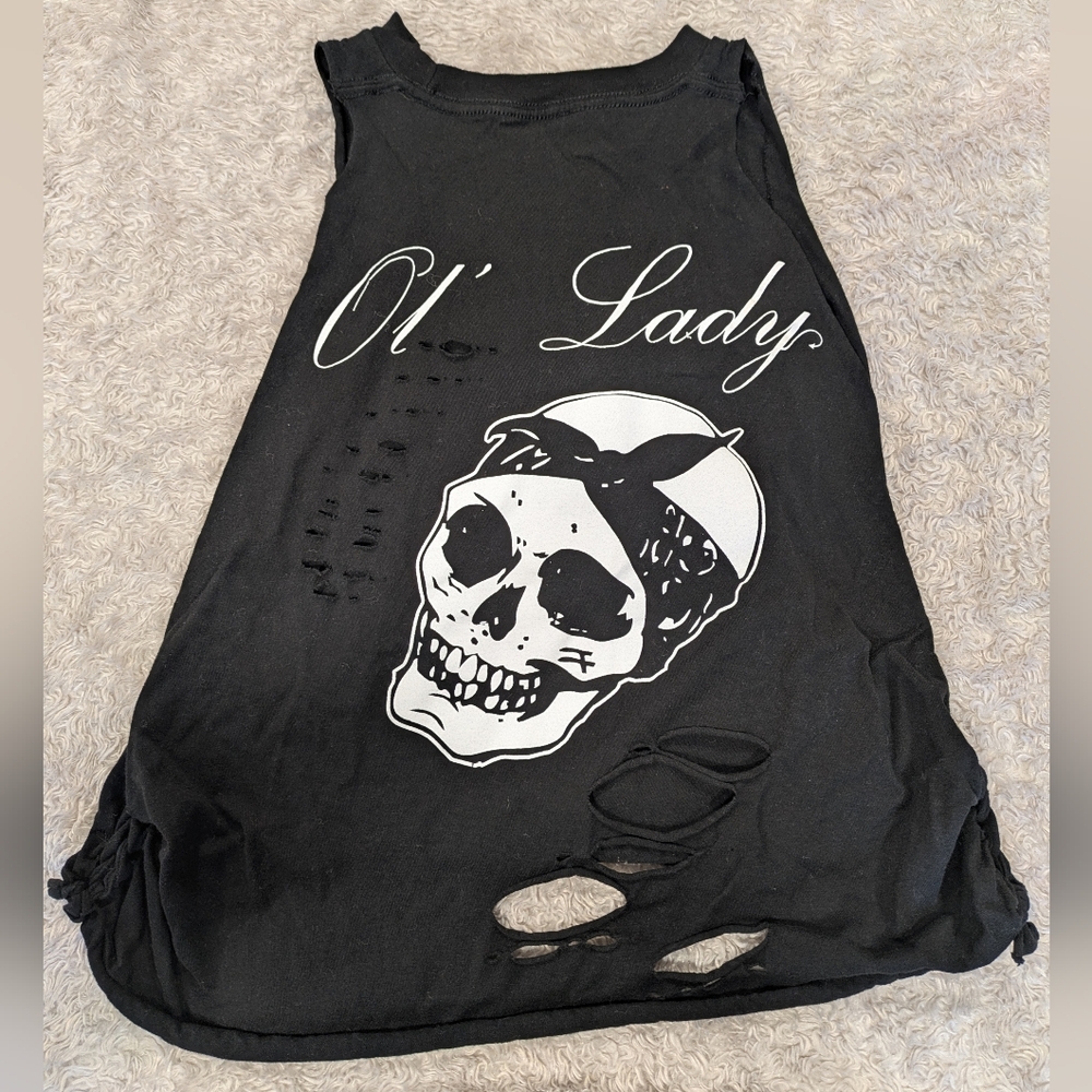 Ol' Lady Skull Distressed Tank Sz XL - Picture 2 of 13
